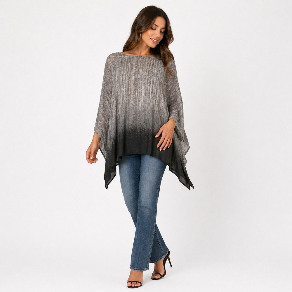 H by Halston Womens XL Grey Sheer Poncho Top Boat Neck Oversized
